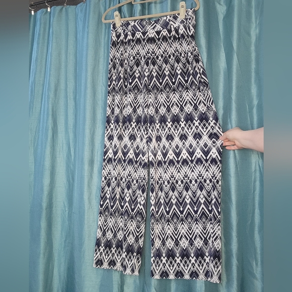 Printed Blue and White Palazzo Pants - Picture 1 of 6